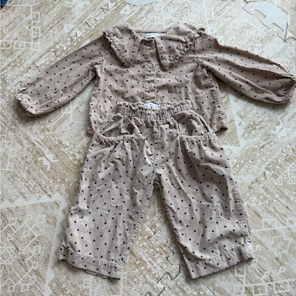 ZARA Kids | Polka Dot Beige Corduroy Outfit Size 2T
